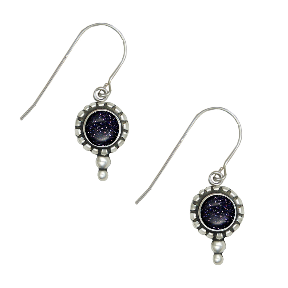 Sterling Silver Little Blue Goldstone Gemstone Drop Dangle Earrings